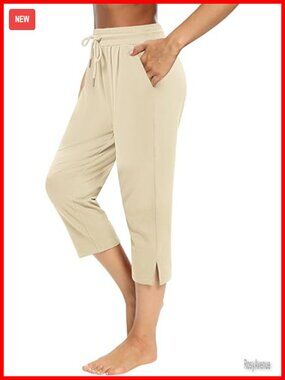 Womens Capri Yoga Pants Loose Workout Joggers Drawstring Sweatpants Lounge
